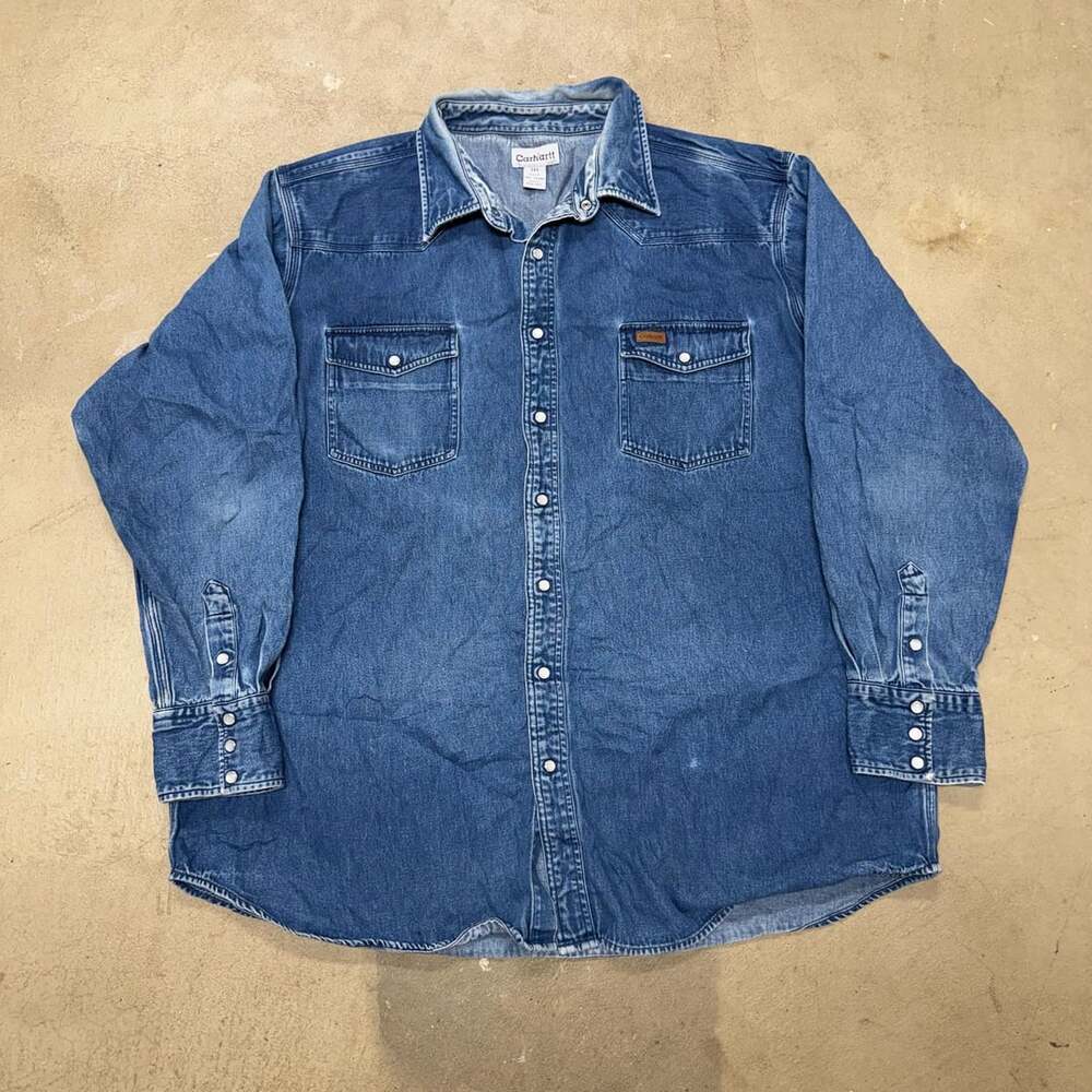 Carhartt Western Denim Long Sleeve Pearl Snap Shirt 3XL Tall Blue